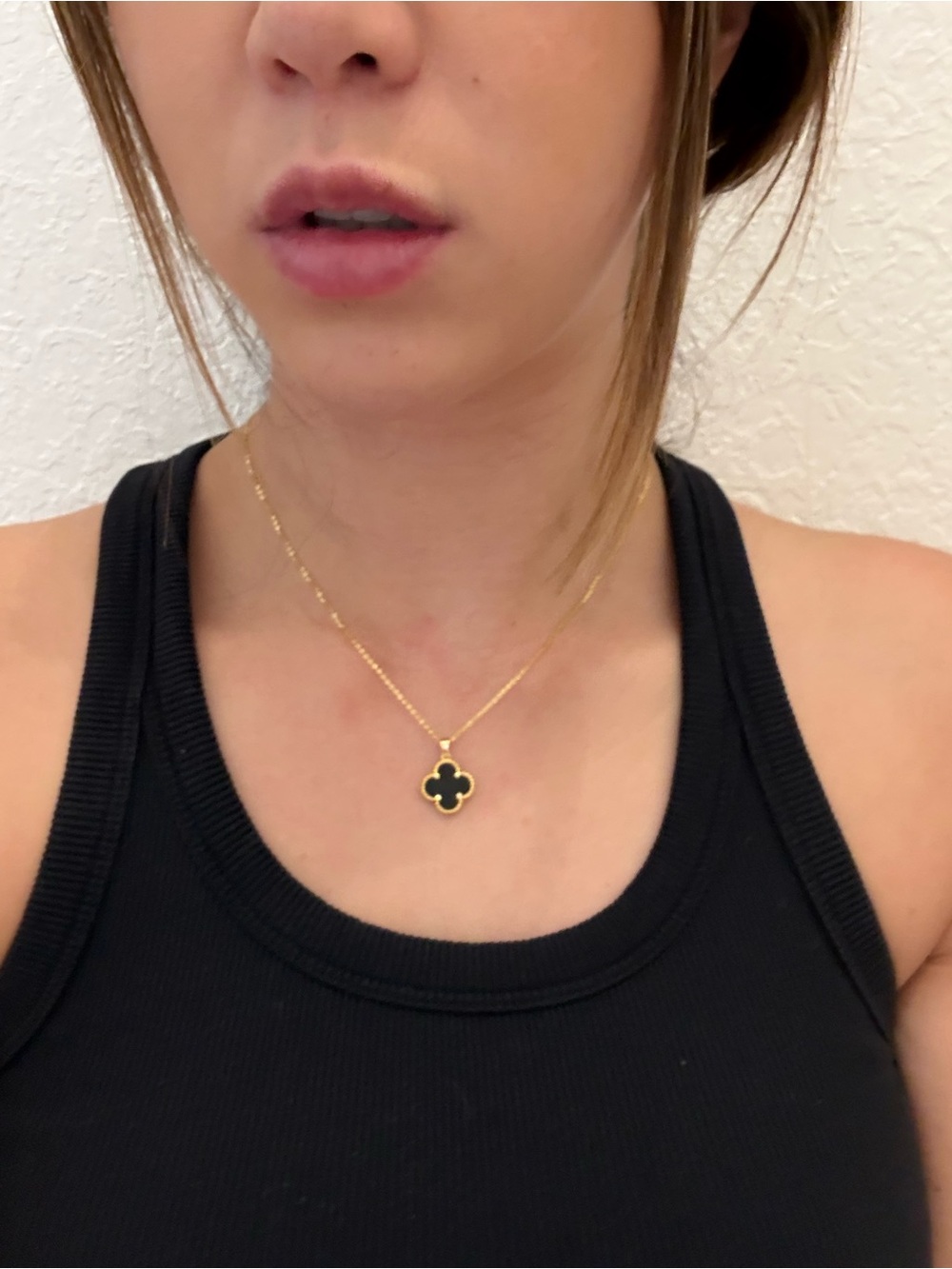 Gold-Plated Necklace with Black Clover Pendant - Women Jewelry